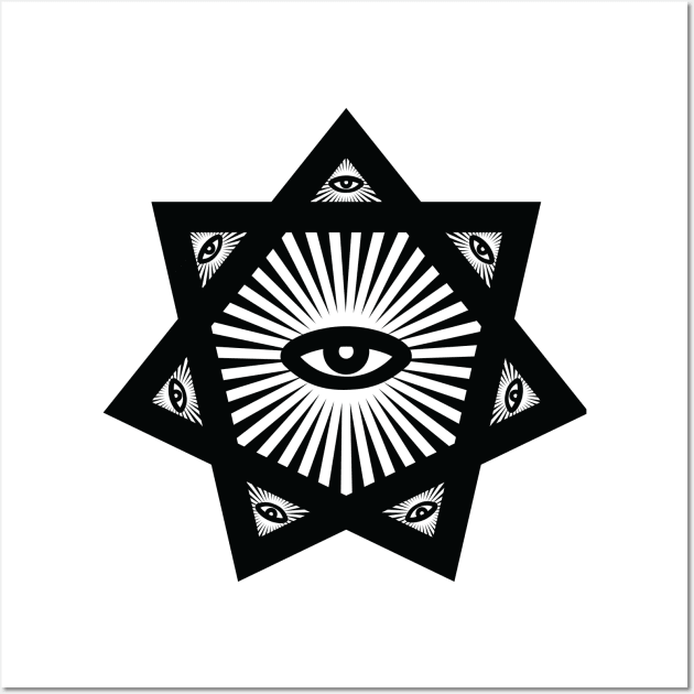 Heptagram 7 Sided Star With All Seeing Eye Scared Geometry Wall Art by Nonstop Shirts